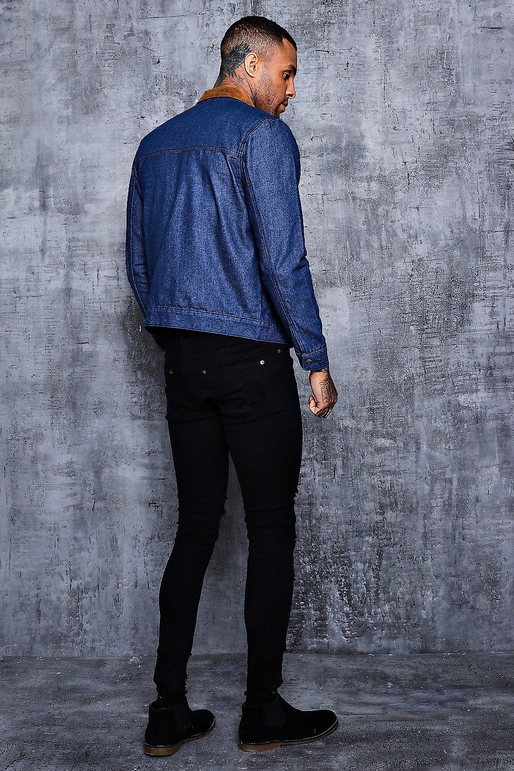 Denim jacket with hot sale suede collar